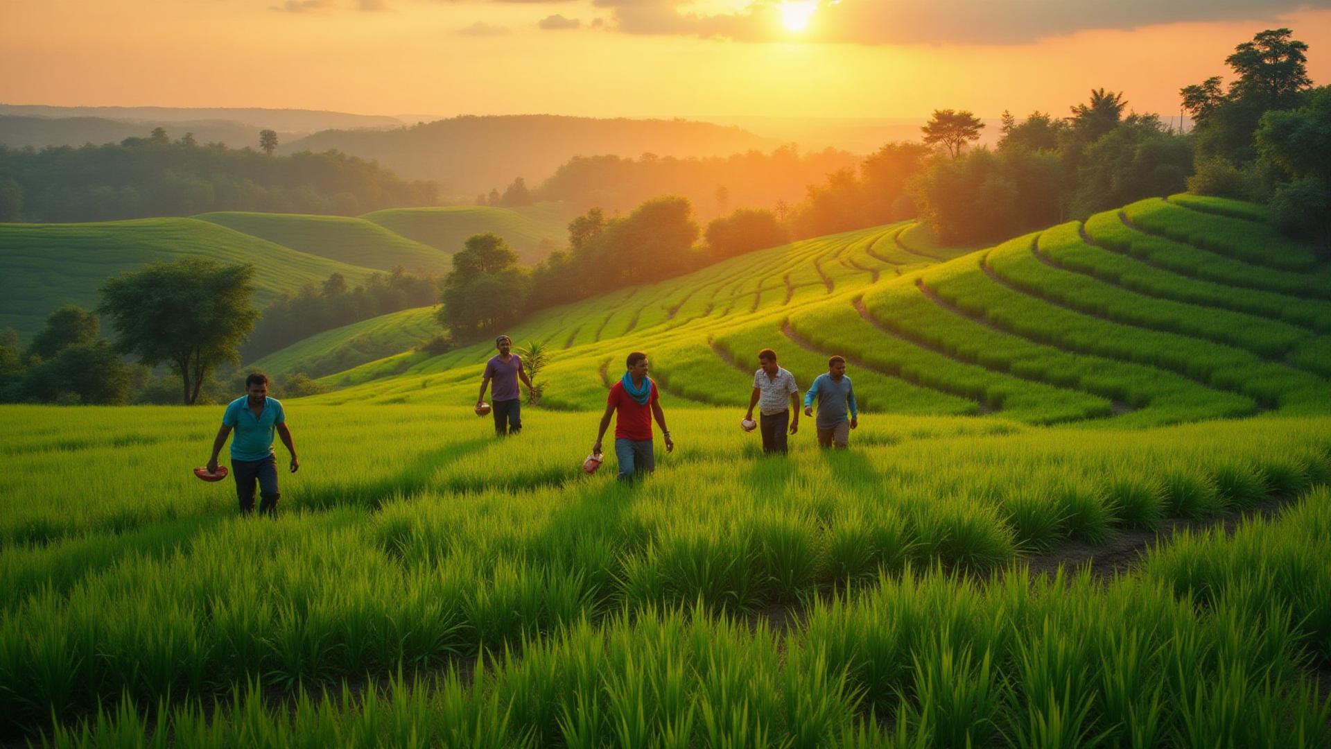 Farmers working in cashew fields
